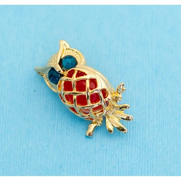 Vintage Night Owl Gold Tone Brooch - N6 - Picture 1 of 2
